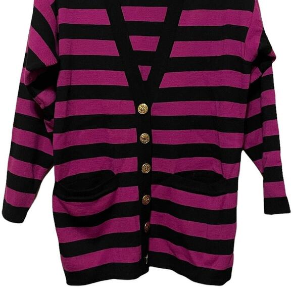 Neiman‎ Marcus 100% Wool Button Up Striped Cardigan - Picture 2 of 9